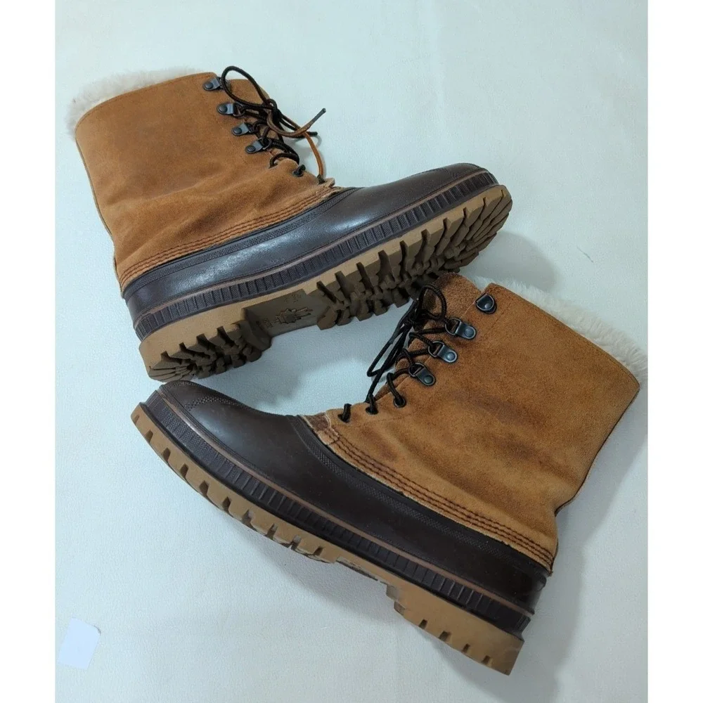 Sorel Kaufman Caribou Winter Boots Men 11 Brown Fur Lined Waterproof Steel Shank